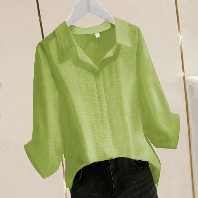 3/4 Sleeve Cotton Large Size Women's Loose Shirt Female Summer Simple Pullover V-neck Bat Sleeve Top Polo Shirt