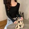 Damen Frühling Herbst Quadratischer Kragen Langarm Einfarbig Slim Outwear Kurzer Strickpullover