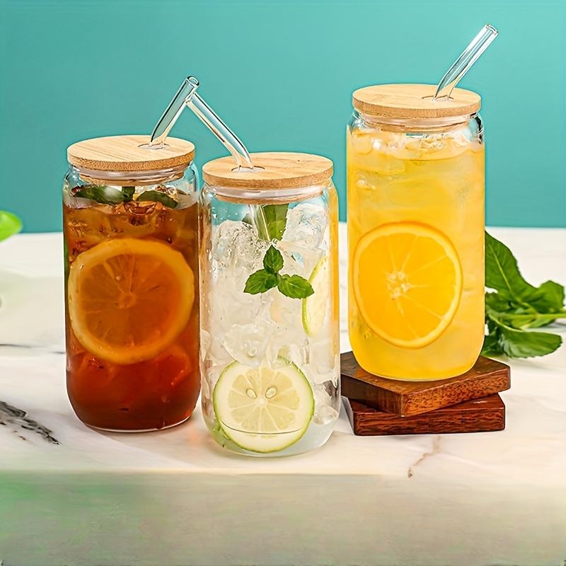 1 STÜCK 500ML Bambusdeckel Strohhalm Glas Hochwertige Milch-, Tee-, Wasser-, Kaffeetasse Transparentes Einmachglas Geschenkbecher