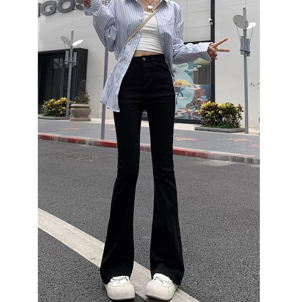 Micro-pull jeans women's spring and autumn new high-waisted and thin horseshoe pants small high-flared jeans
