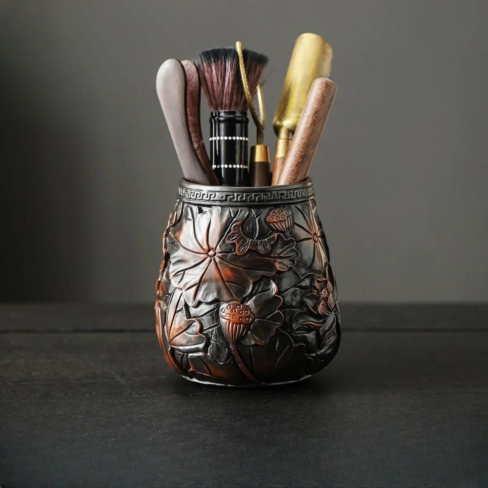 

Purple pottery hand carved tea set accessories Chinese retro tea can storage container