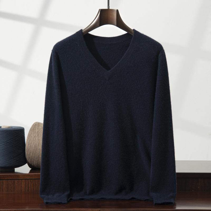 New V-neck cashmere sweater men's middle-aged and young solid color sweater loose knitting
