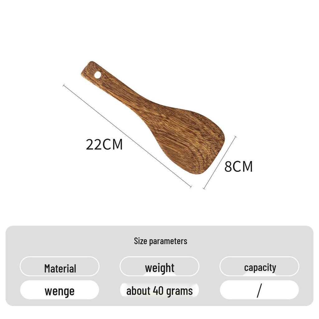 Unpainted Wenge Wood Long-Handled Spatula for Non-Stick Pans - Solid Wood Cooking Utensil, Ladle & Tableware