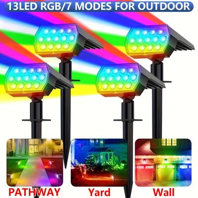 RGB Solar Spot Lights with 7 Modes Outdoor Color Changing Lights Spotlights Landscape Lighting for Garden Poo Pathway 4 Pack