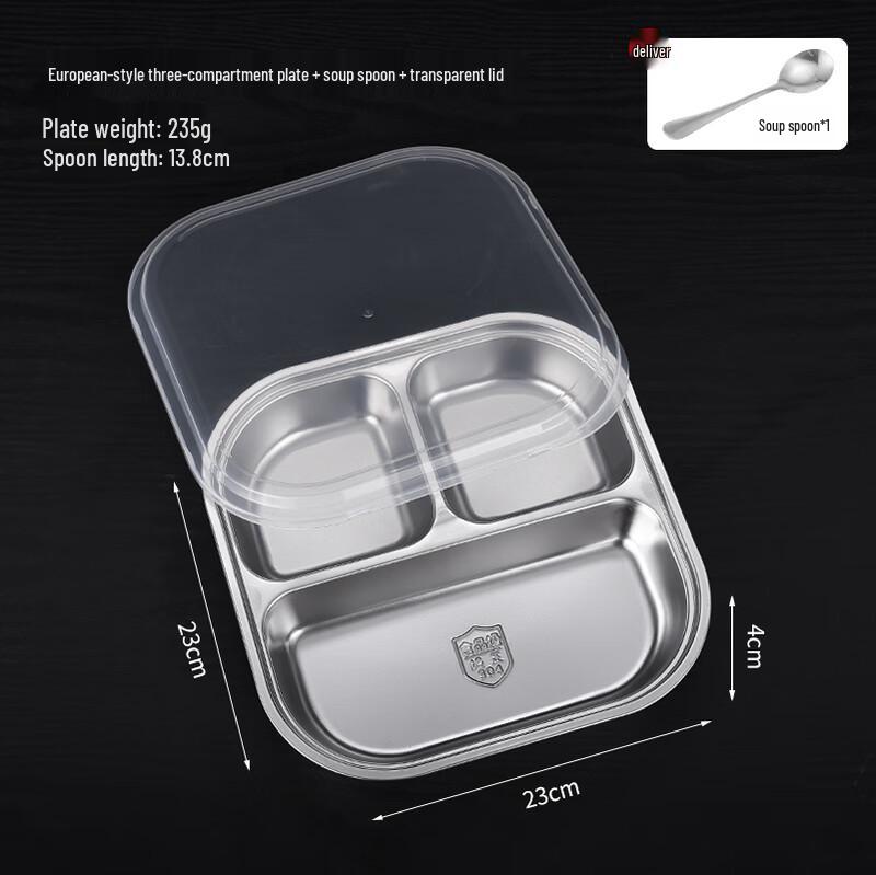 304 Stainless Steel Square Partitioned Meal Plate