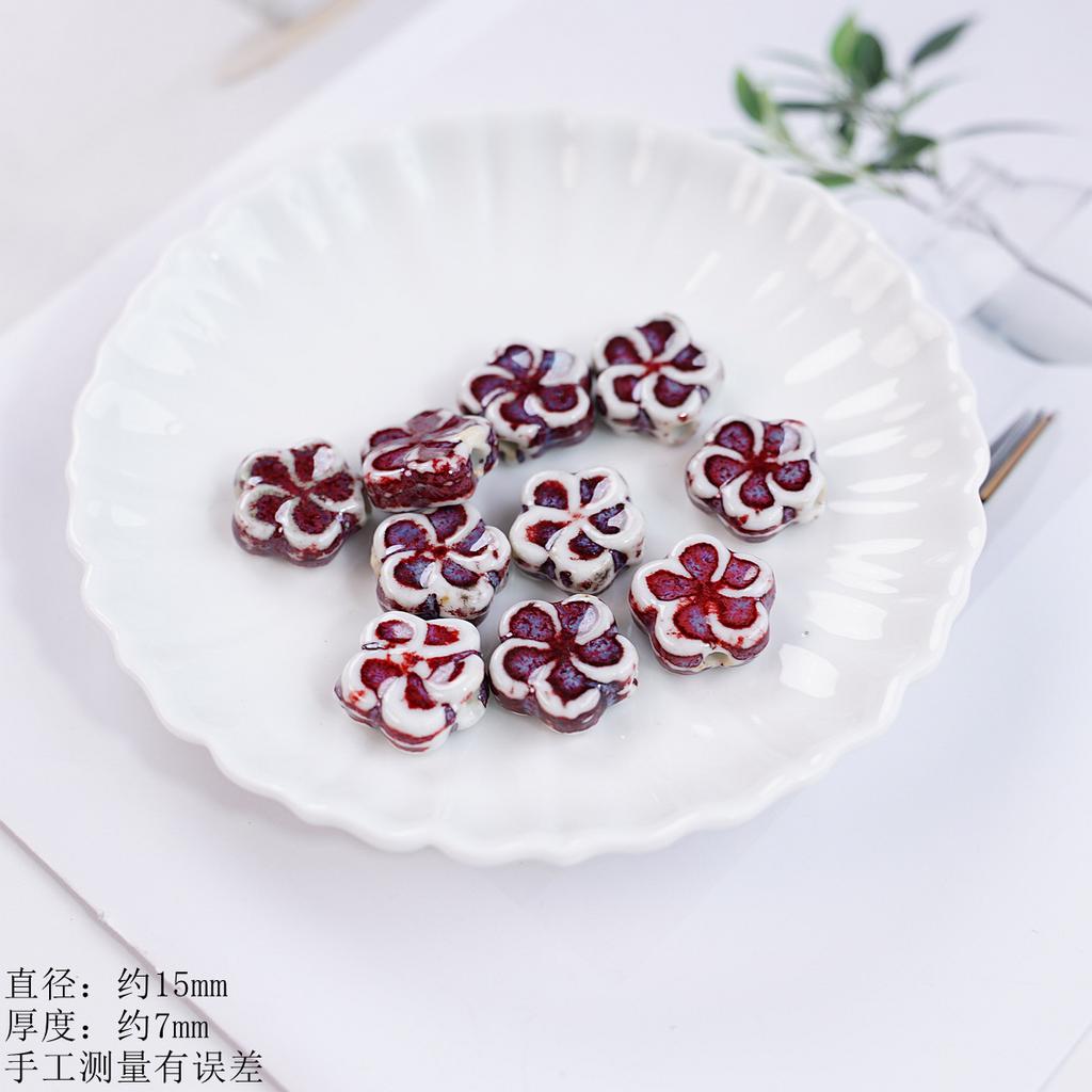 15Mm plum blossom sheet loose beads ceramic necklace bracelet DIY handmade creative bead manufacturer