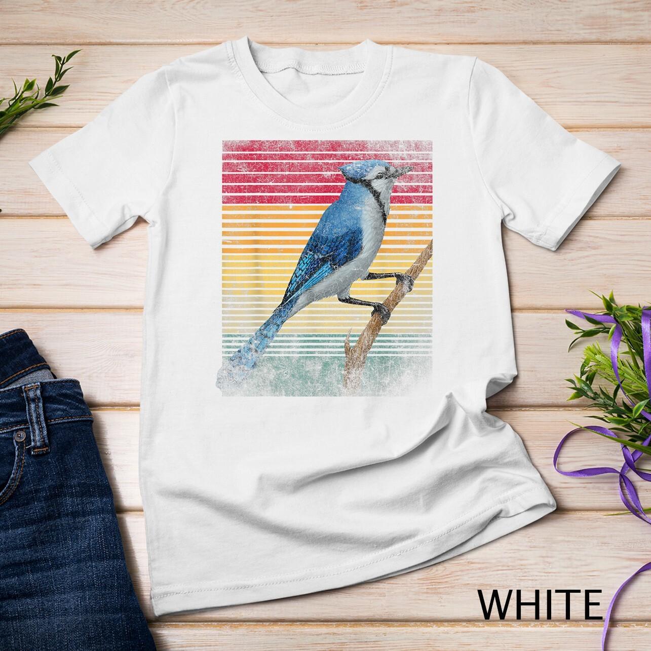 Vintage Retro Blue Jay Bird Unisex T-Shirt Mens Womens Tees Top 4XL