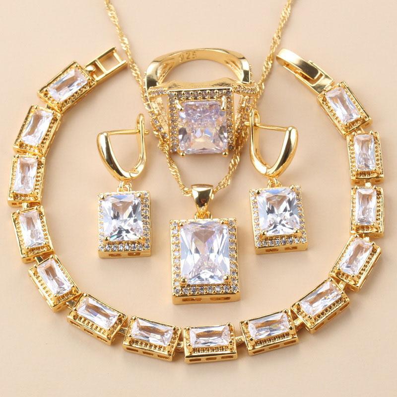 African Gold Plated Bracelet Bangle Ring Trendy Green Zircon Jewelry Sets Necklace Clip Earrings For Women Gift