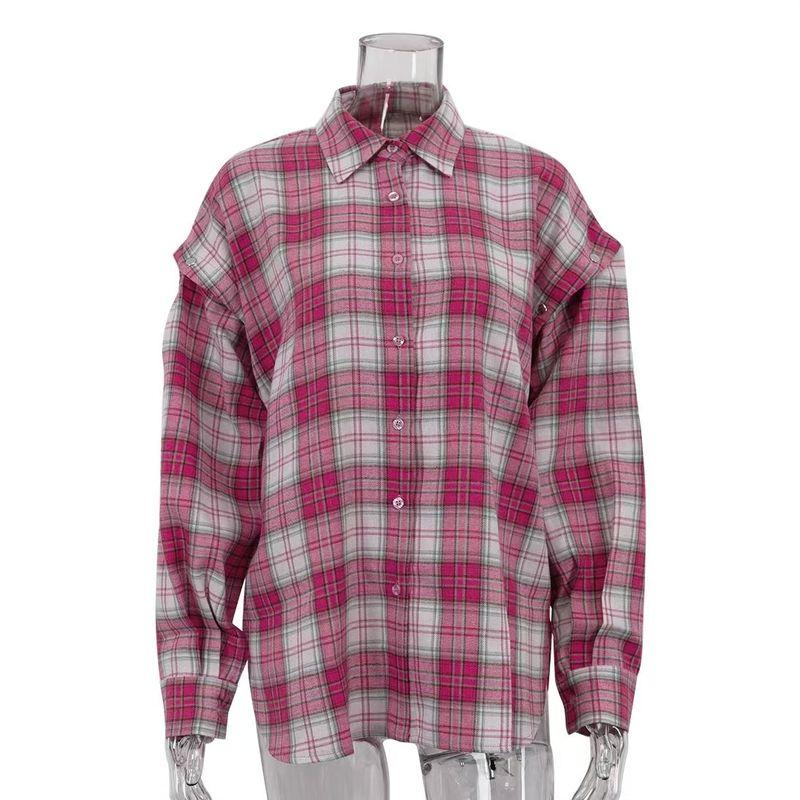 

Европейский и американский повседневный съемный топ с длинным рукавом в клетку, рубашка с отстегивающимися длинными рукавами Pink S