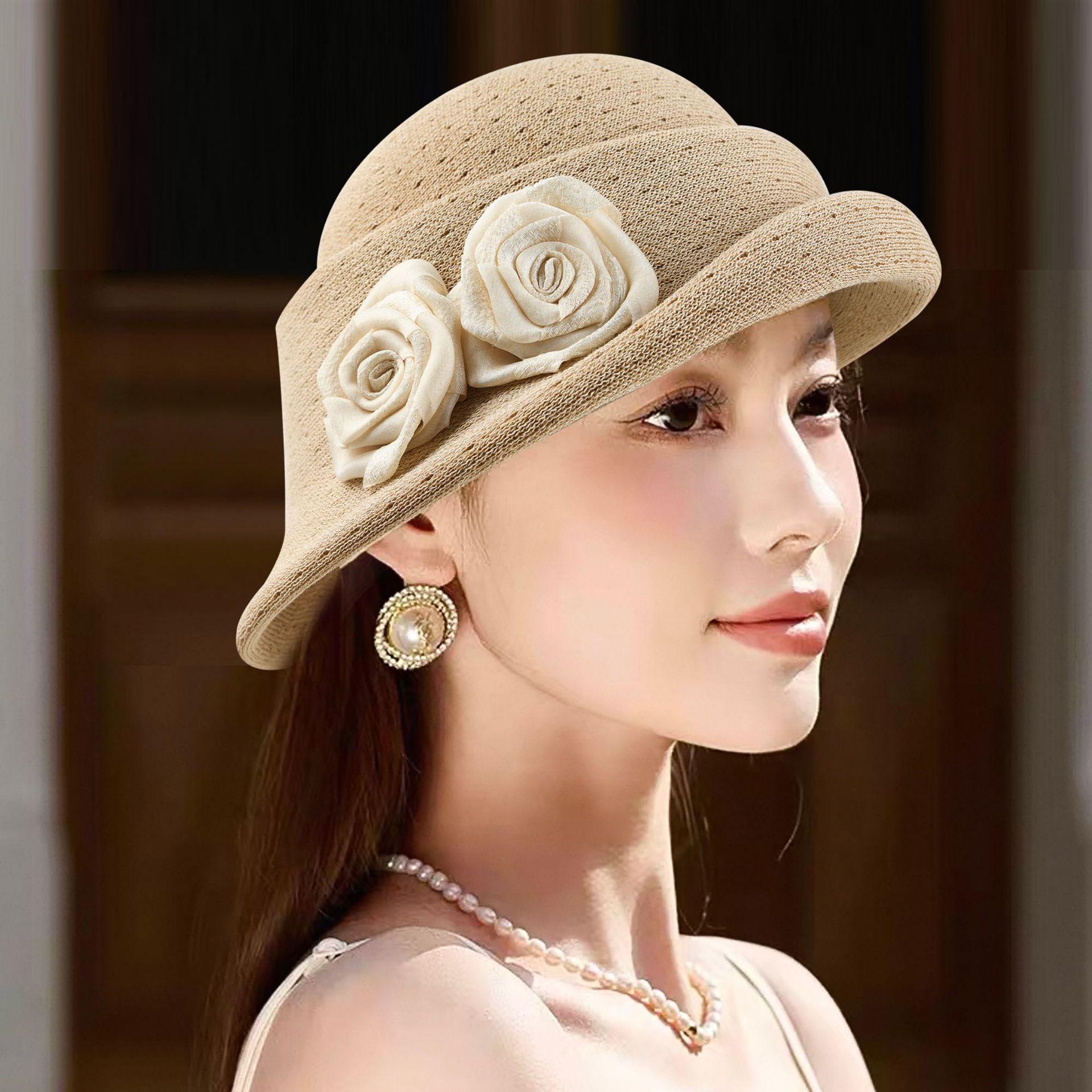 Hepburn Camellia New Curled Edge Fashion Sun Hat Women s 2026 Spring and Summer Thin Face Small Retro Top Hat Tide M（56-58cm） хаки