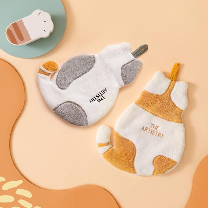 Cute Cat Hanging Towel Kitchen Hand Towel Bathroom Soft Absorbent Handkerchief Wipe Towel Cartoon Kids Towels