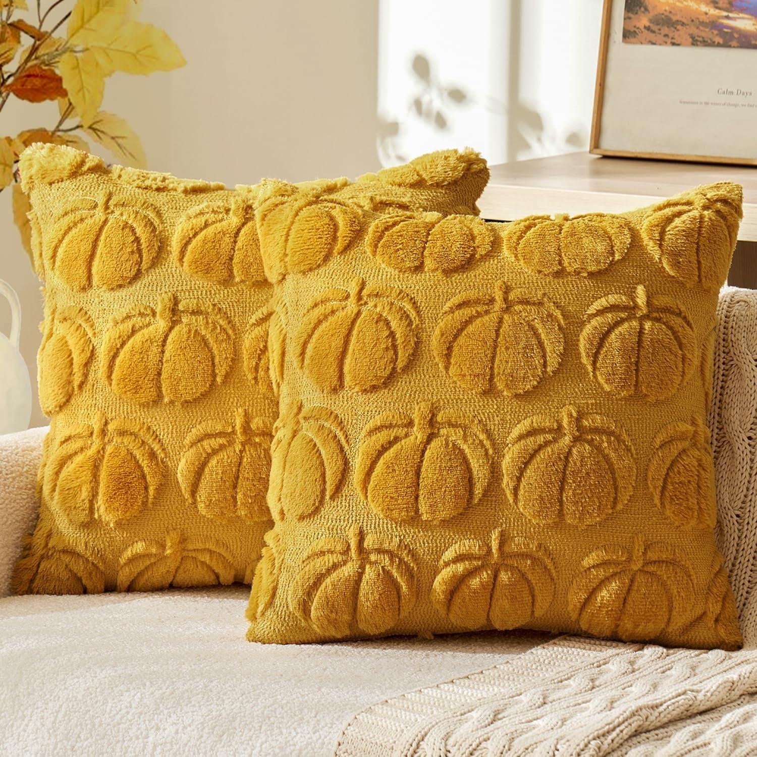 

Burnt Orange Fall Pumpkin Decorative Throw Pillow Covers 18x18 Inch Gentle Plush 3D Embroidered Halloween Pillow Covers designed for Fall 45x45CM 1Pcs