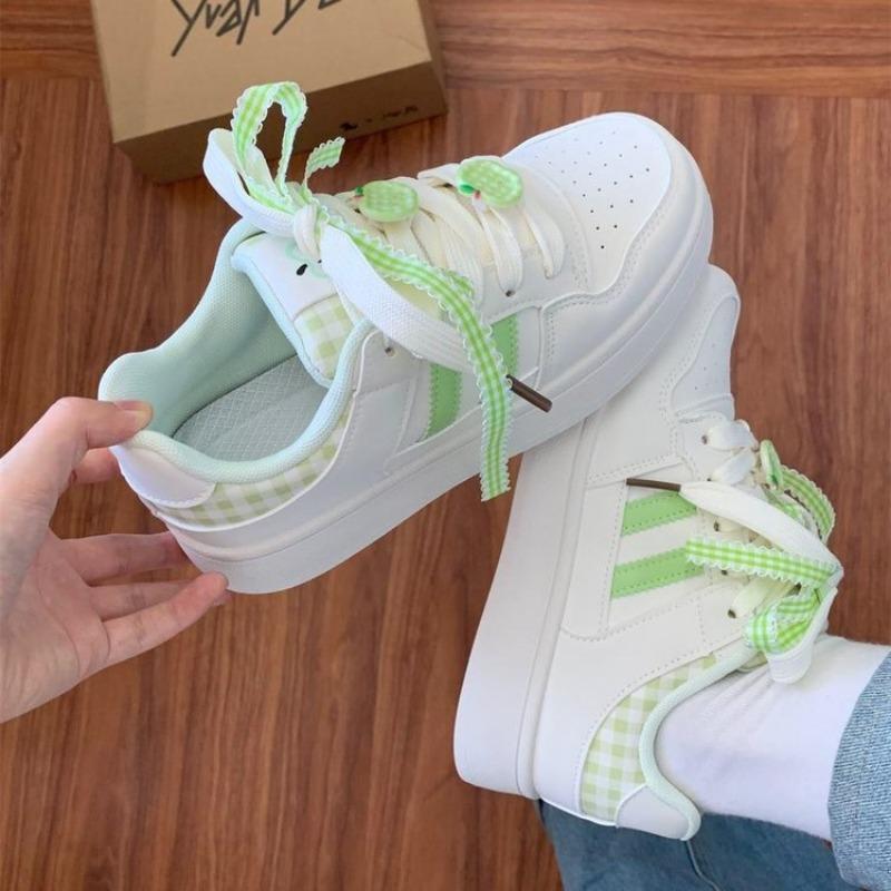 College Style Color Matching Platform White Shoes Women's Autumn New Leather Running Shoes Student Lace-up Board Shoes