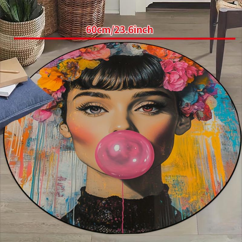 

1pc Vibrant Pop Art Polyester Round Mat - Non-Slip, Machine Washable, Thick Felt Mat for Living Room, Bedroom, Hallway, Patio, Garden 60cm x 60cm