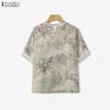 ZANZEA Women Casual Round Neck Short Sleeve Print Blouse