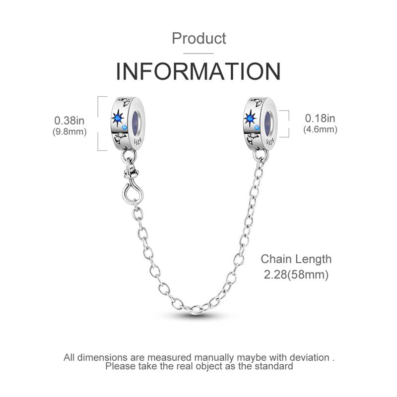 Plated 925 Silver Sun Moon Star Openwork Safety Chain Charms Fit 925 Charms Bracelet Beads Jewelry Gifts for Women