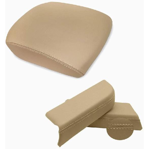 Center Console Cover Front Door Armrest Replacement Kit Fits for Pilot 2009-2015,Leather Cover Only (Beige)