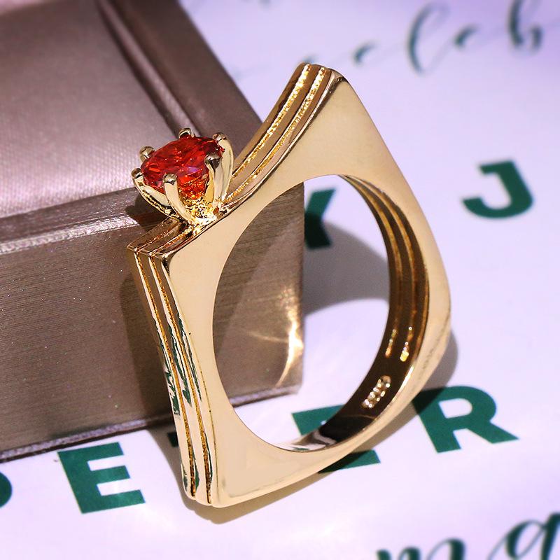 Luxury Yellow Gold Filled Red Zircon Stone Ring Charms Jewelry Crossed Design Crystal CZ Wedding Rings Engagement Jewelry