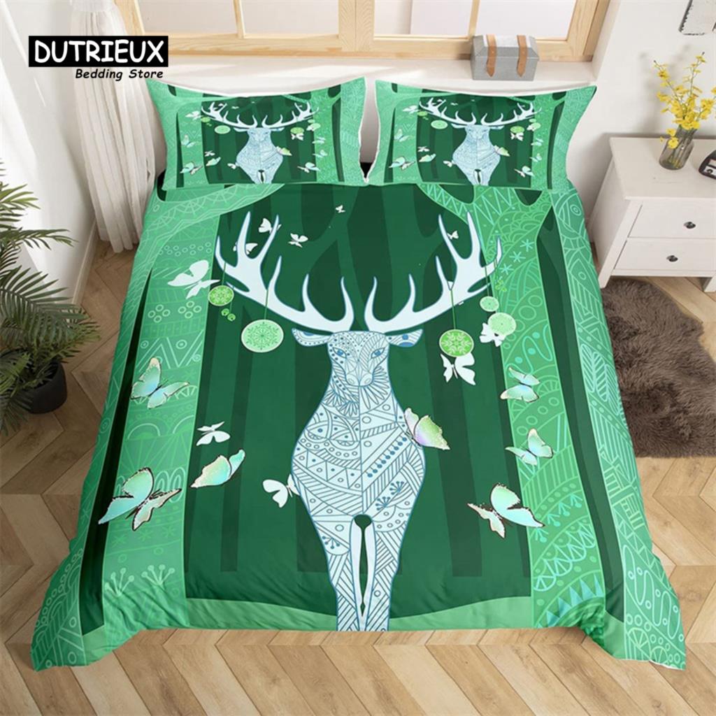 Deer Animal Duvet Cover Set Twin Queen Size Butterfly Flowers Bedding Set Microfiber Moon Galaxy Comforter Cover For Girls Teens