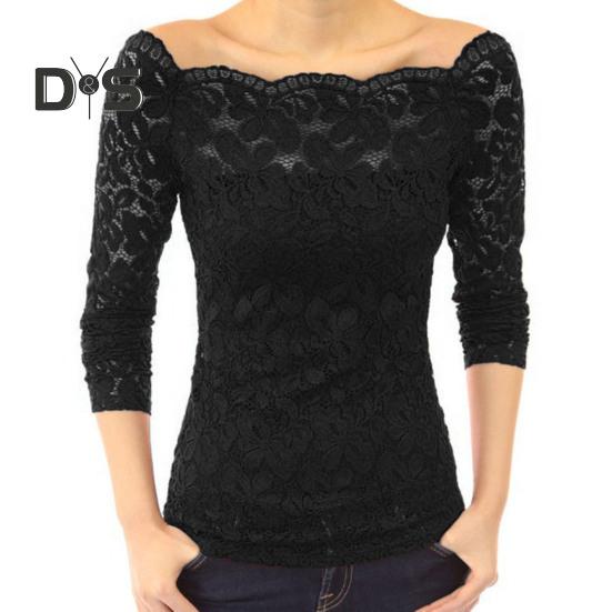 

Женские топы с косым воротником и длинными рукавами, кружевная рубашка, ажурное кружево, сращивание, однотонные, облегающие, с вышитыми кружевными цветами XXXL чёрный