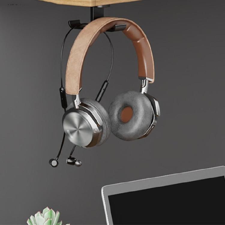 Double Headphone Stand Hanger Under Desk Mount Headphones Holder Rack Space-saving Double Hook Cable Organiser Bracket