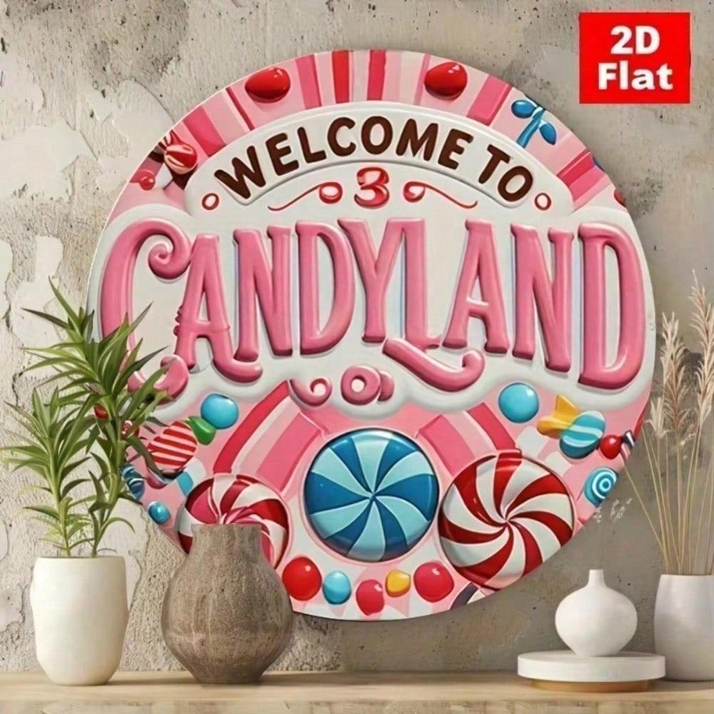 Vintage Metal Tin Sign 7.87 Inch Retro Wall Decor Cute Candyland Art Aluminum Painting for Halloween Party Room Decoration