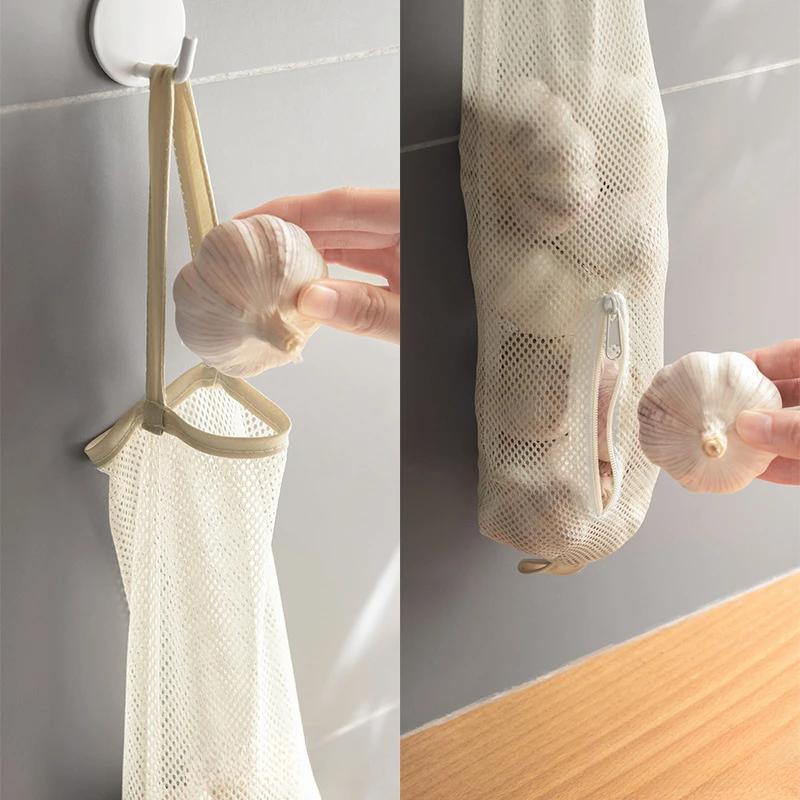 Bottom Open Hanging Storage Bag Multi-functional Large Capacity Wall Hanging Organizer Onion Ginger Garlic Garbage Storage Bags