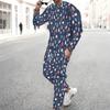 Men Dark Blue Patriotic Popsicle Print Long Sleeve Sweatshirt And Drawstring Jogger Pants Two Piece Outfit