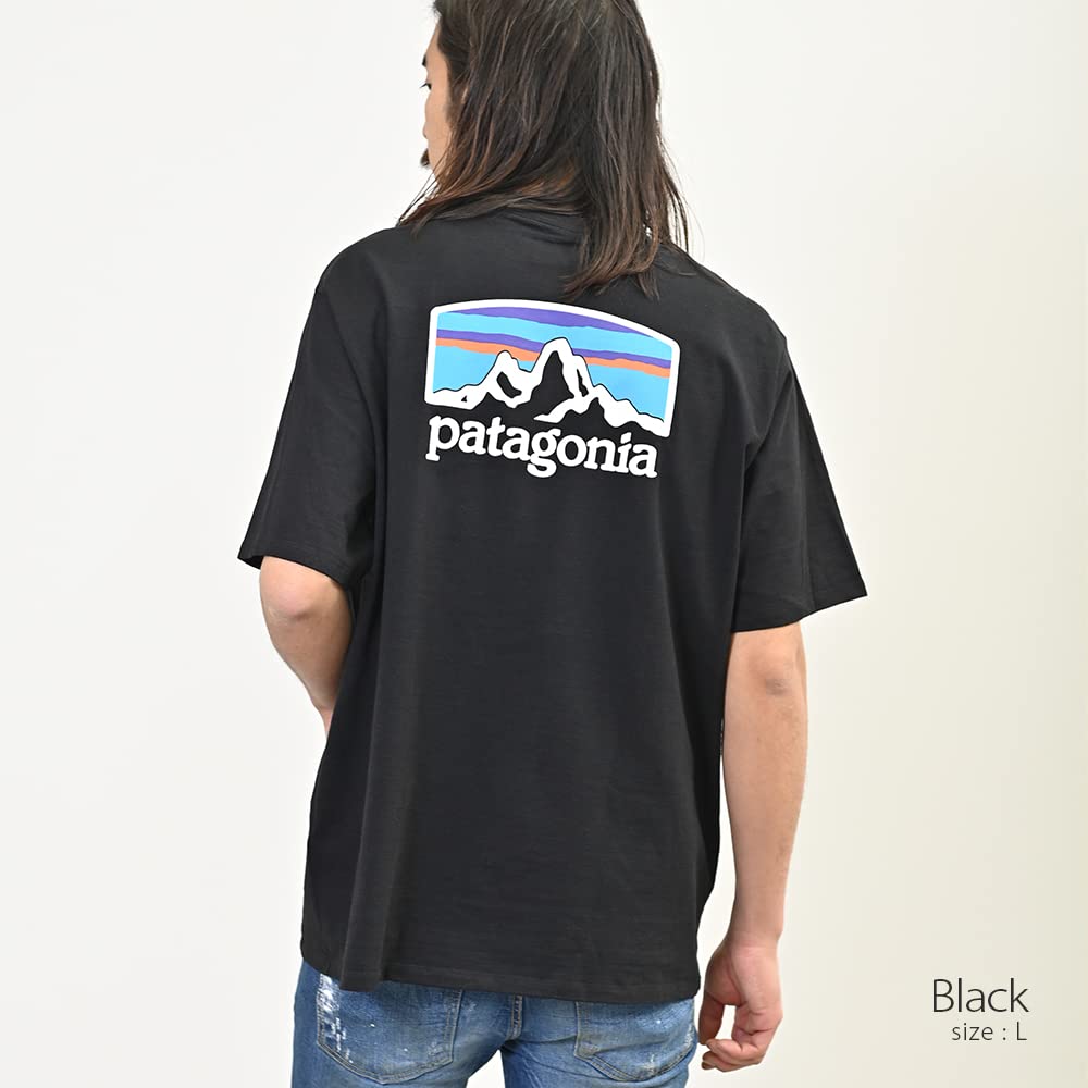 Patagonia Fitz Roy Horizons Short Sleeve Crew Neck with Back Size Black Men's Responsibili-Tee 38501, T-Shirt Print, Medium, [Used]