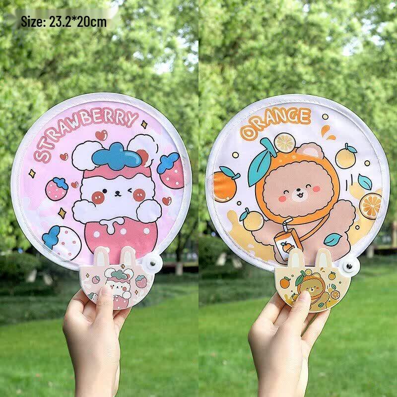 LIEI Kids Cartoon Portable Round Cloth Folding Fan