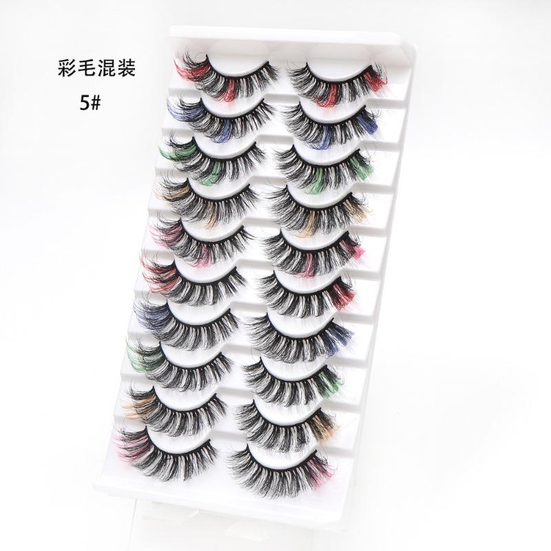 Manufacturer Wholesale 10 Pairs of Colored 3D False Eyelashes, European and American Multi-level Messy and Dense 3D Eyelashes, Cross-border Supply