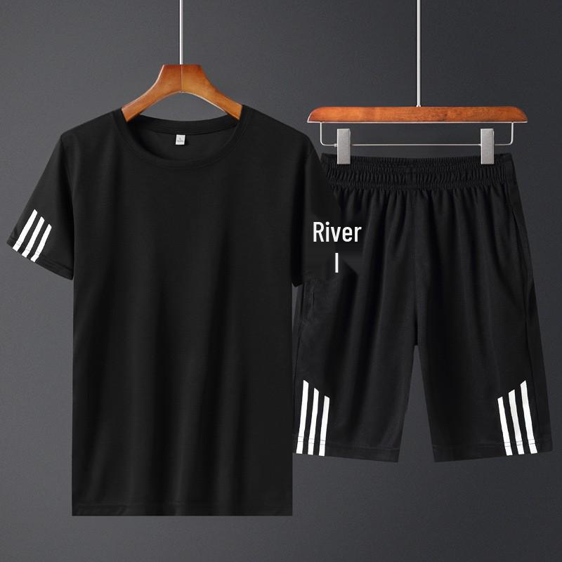 Men's Plus Size Summer Sports Suit: Crew Neck Quick-Dry T-Shirt & Shorts for Running Fitness