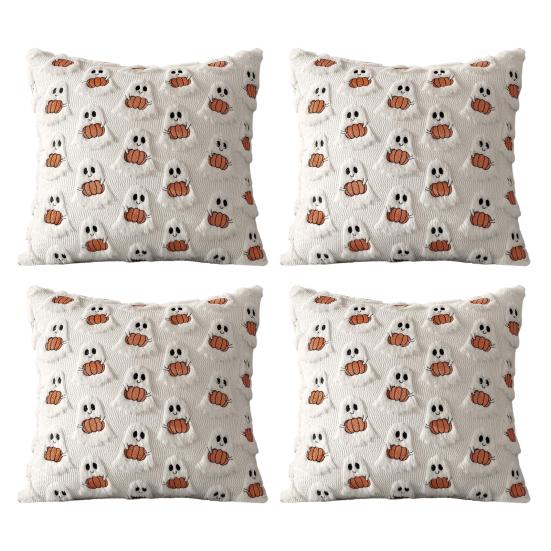 Halloween Pumpkin Ghost Pillow Cover Soft Plush Pillowcase Farmhouse Throw Cushion Case Halloween Porch Decorations