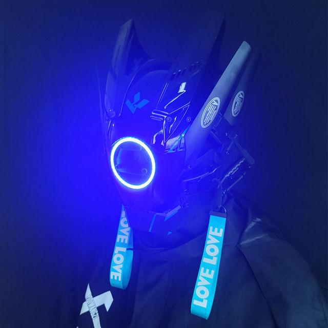 Casco Cyberpunk Cosplay Rastrellature Maschera Cool Con Luce Led Maschera Shinobi Samurai Treccine Regalo di Natale Compleanno Rastrellature Ali