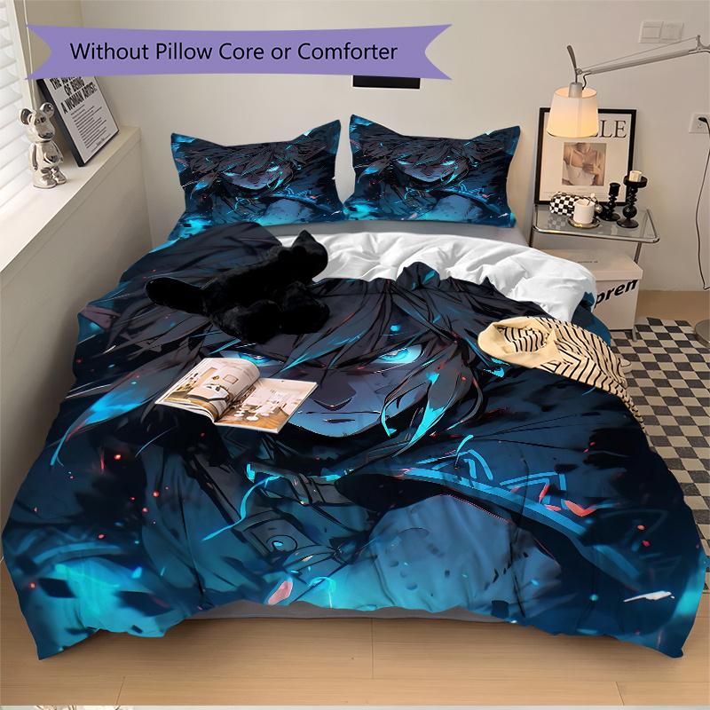 3pcs Blue Eyed Warrior Printed Duvet Cover Set (1 * Cover+2 * Pillowcase, Without Core), Suitable for Home Bedroom, Guest Room, Dormitory Decorat