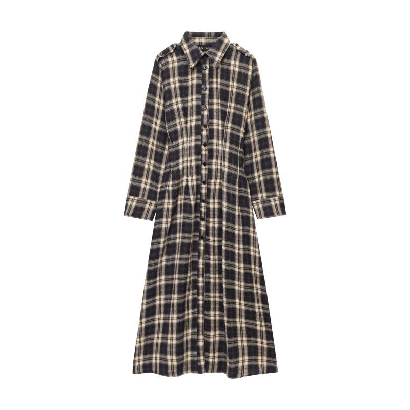 European Style 2025 Plaid Pleated Midi Dress for Women, Style #9387020 Medium