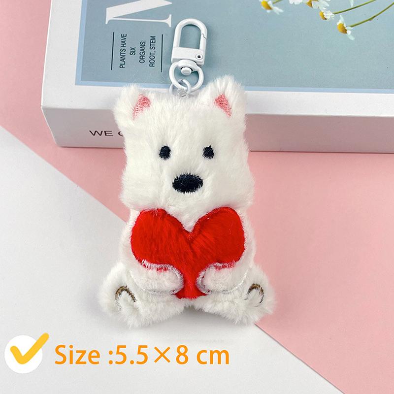 Cartoon  West Highland Puppy Plush Doll Headset Puppy Keychain Bag Pendant Charms Car Keyring Accessories For Women Kids Gift