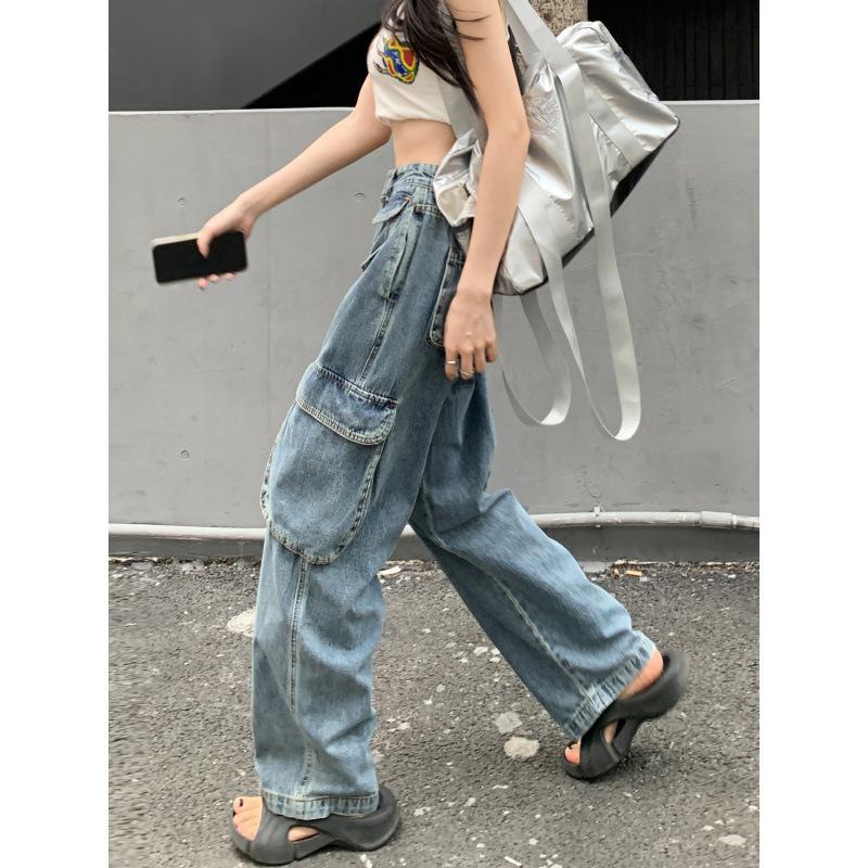 Dámské Retro Wide-Leg Workwear Jeans větší velikosti