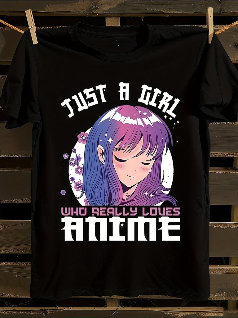 WoAnime Graphic T-Shirt Mens Tshirt Womens Tshirts with Letters Print Short Sleeves T-Shirt Casual Street Tee Shirt Top