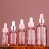 5/10/15/20/30/50/100ml Transparent Pink Glass Bottle with Pipette, Refillable for Serum & Oil, Empty