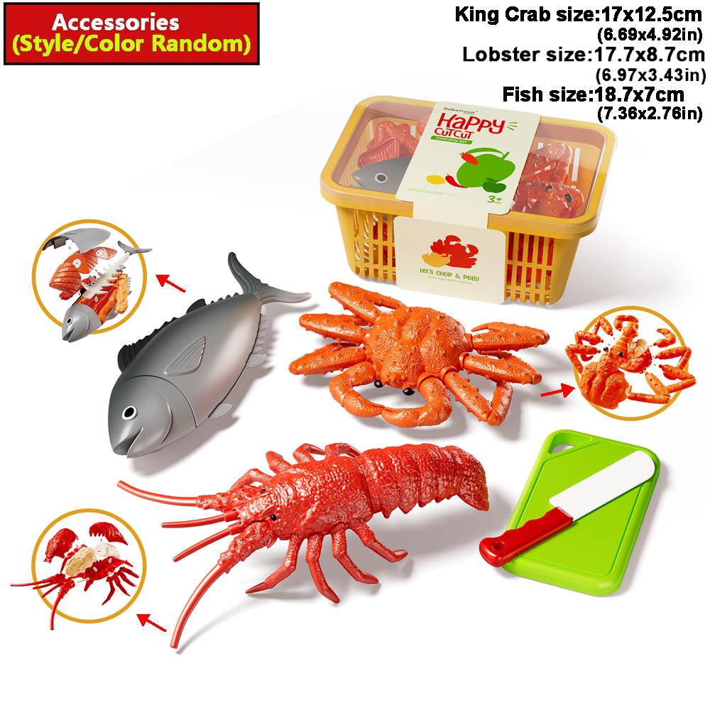 Kids Kitchen Toy Set Simulated Lobster Crab Fish Chicken Fun Cutting Food Big Size DIY Assembly Model for Kids Early Education