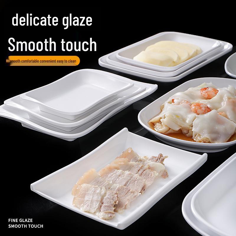 A5 White Melamine Cheong Fun Plate - Imitation Porcelain, Commercial Use, Creative BBQ and Breakfast Snack Dish