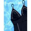Black Knite One Piece Swimwear with Chest 2026 Women Patchwork V Neck Push Up Tummy Control Swimwear Beach Bathing Suit Monokini
