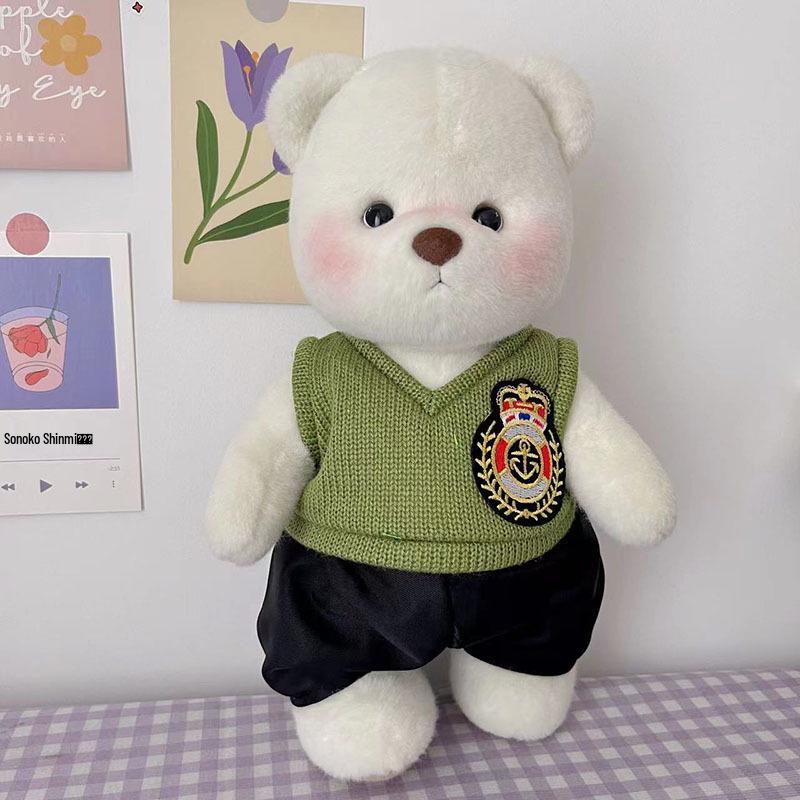 Medium Bear Outfit - Blue Pink Striped Carrot Overalls Set