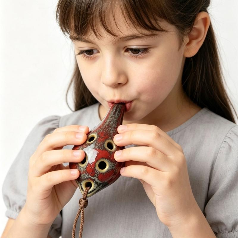 Practical Beginner Ceramic Ocarina 6 Hole Pendant Instrument with Cord for Students, Classroom Study and Regular Practice Use