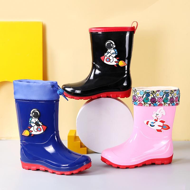 Pink children's astronaut water boots, boys and girls, rain shoes, non-slip water shoes, going to school on rainy days, wading rubber shoes