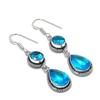Natural Swiss Blue Topaz Gemstone 925 Sterling Silver Jewelry Earring 2.17" AE-11913