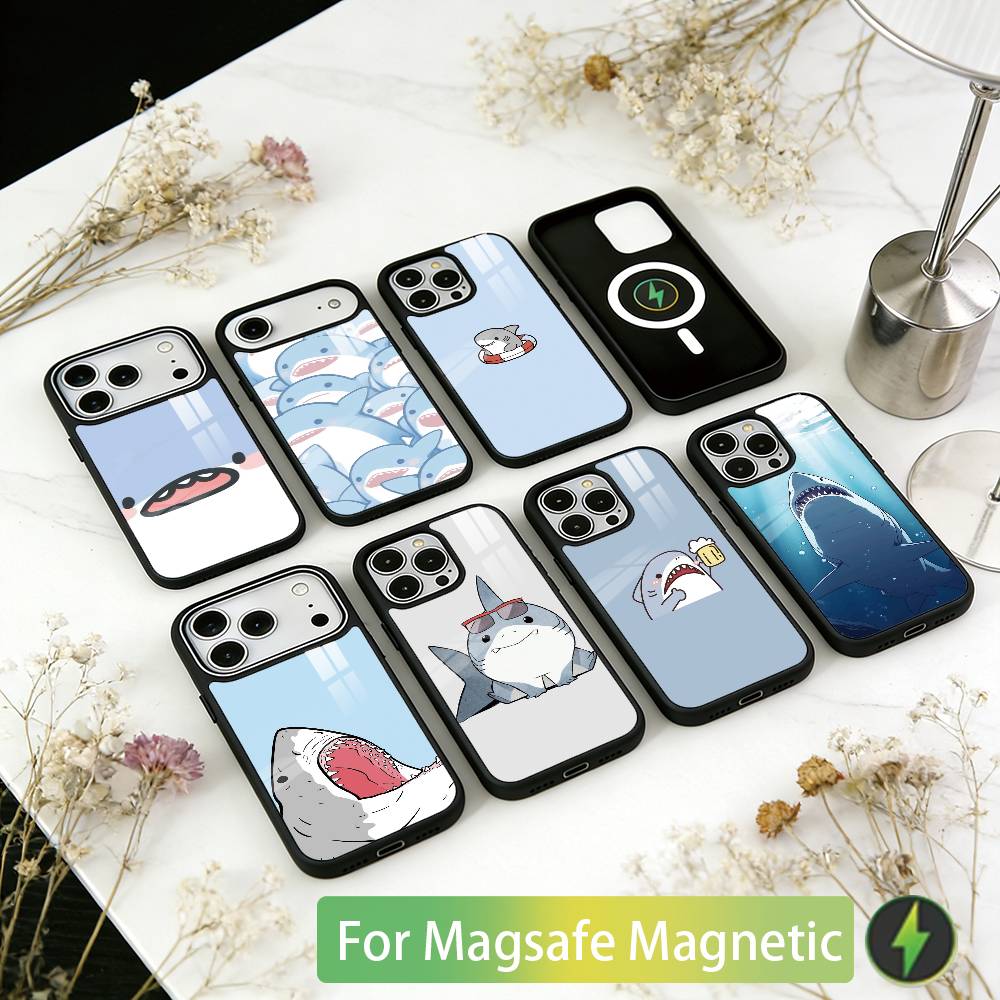 Shark Cute Phone Case For iPhone17,16,15,14,13,12,11 Plus,Pro Magnetic For Magsafe Wireless Charging