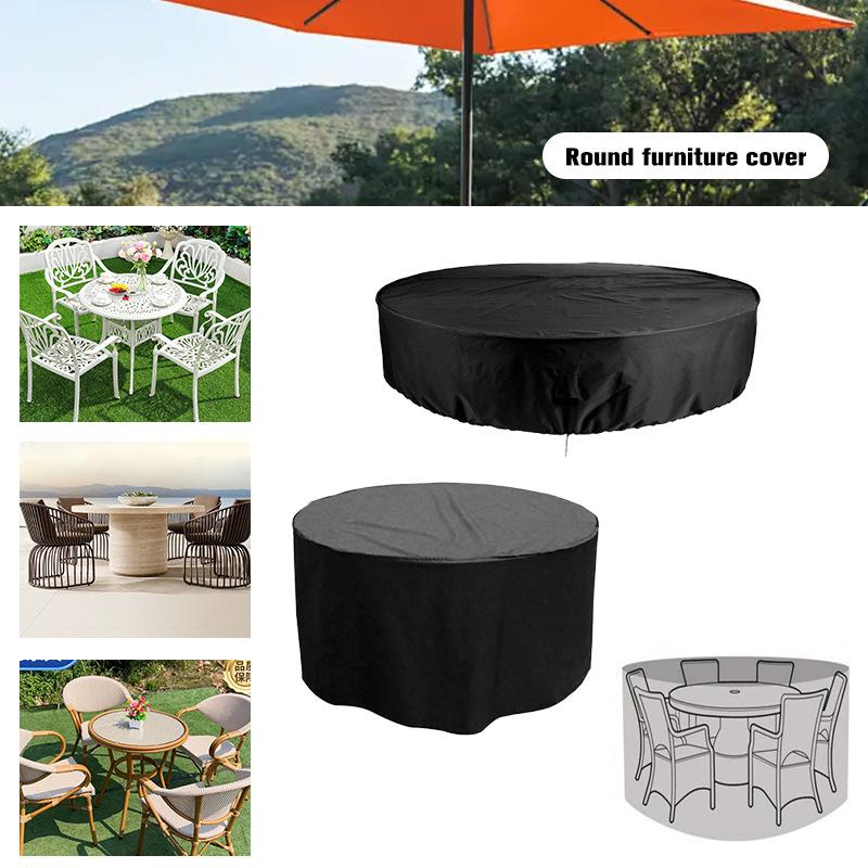 Oxford Cloth Garden Furniture Round Table Cover, Waterproof Sunproof Dustproof, Universal for Round Table & Chairs