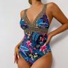 2024 Lebendiger Mehrfarbiger Tief V Spaghetti-Träger Einteiliger Badeanzug